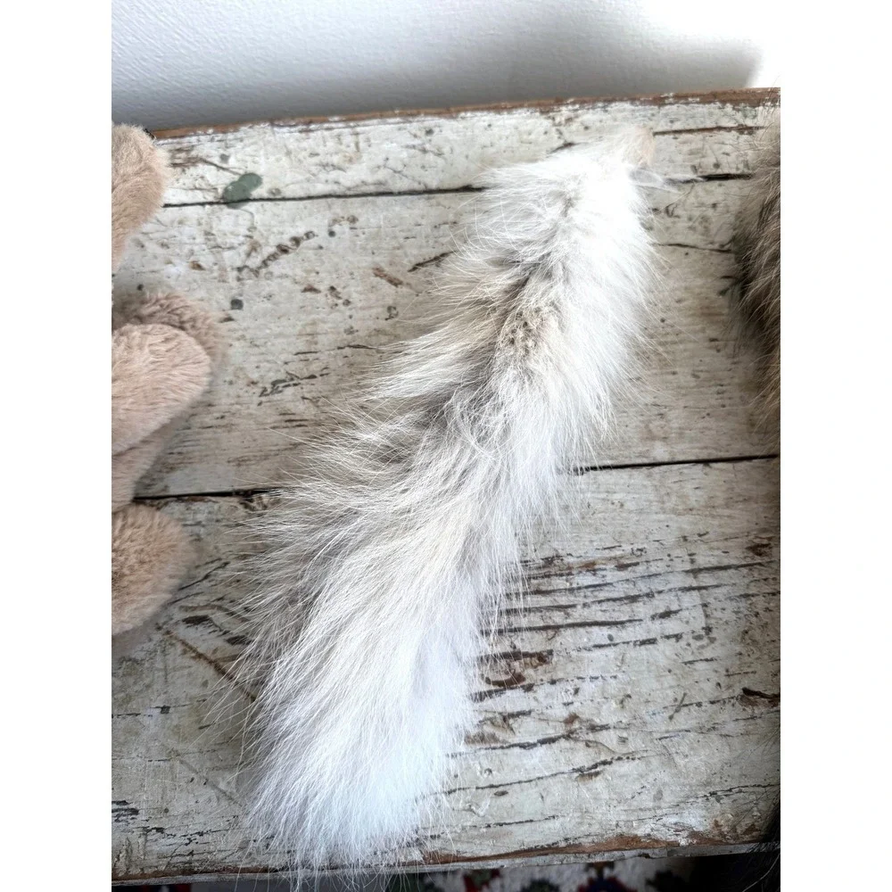 Kids Paw Mittens and Real Fur Tail Set Tan Brown White Cosplay Costume Furries